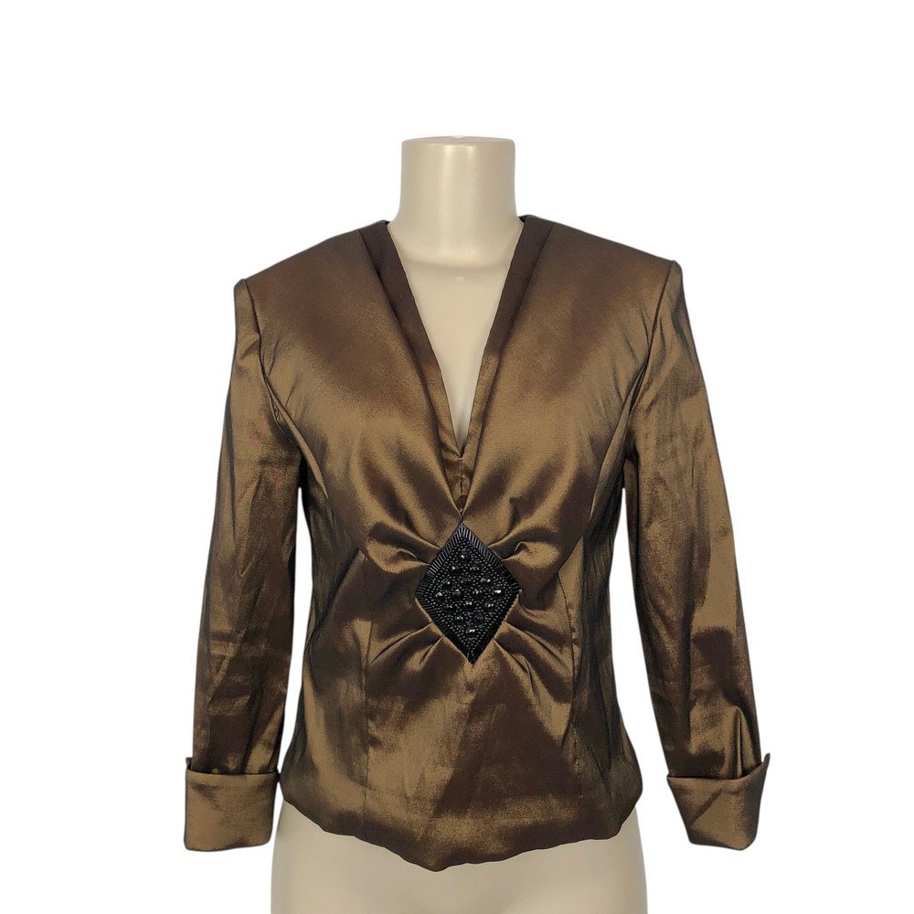 Vintage 90s JR Nites Bronze Metallic Beaded Formal Evening Top Size 10 Party Y2K